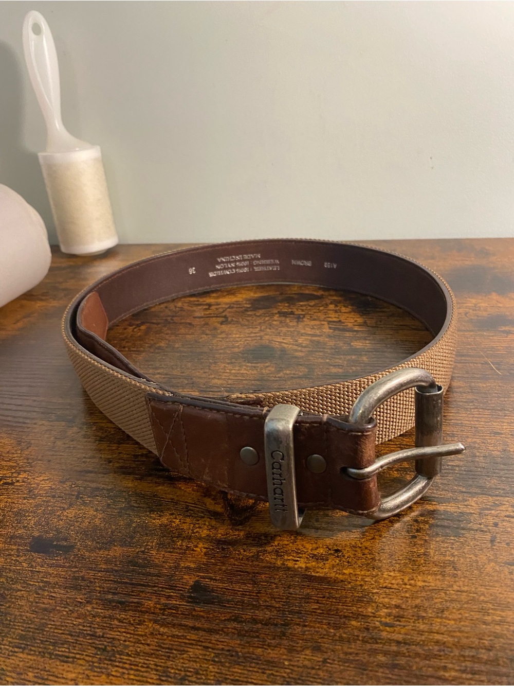 Carhartt Brown Canvas and Leather Work Belt with Metal Buckle